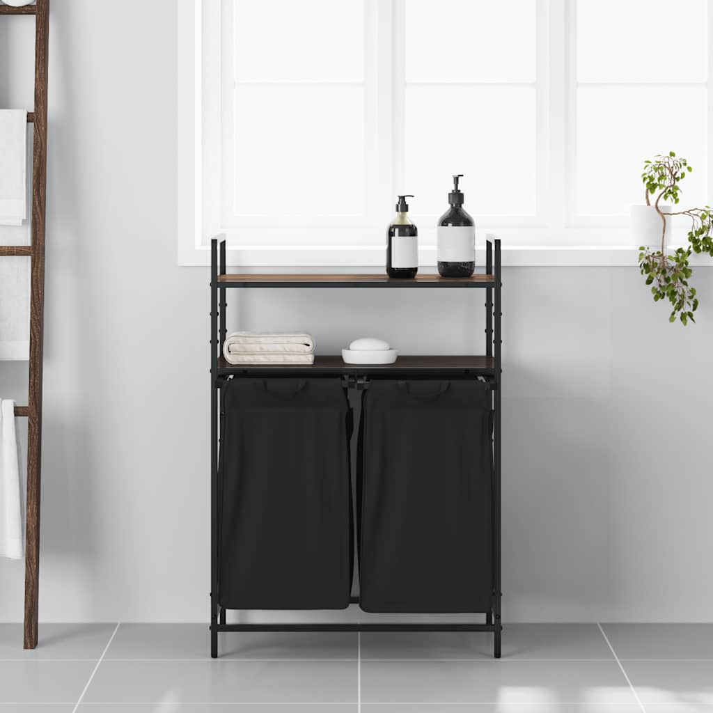 Barna tölgy mosodai kosár 2 rekeszes polcokkal