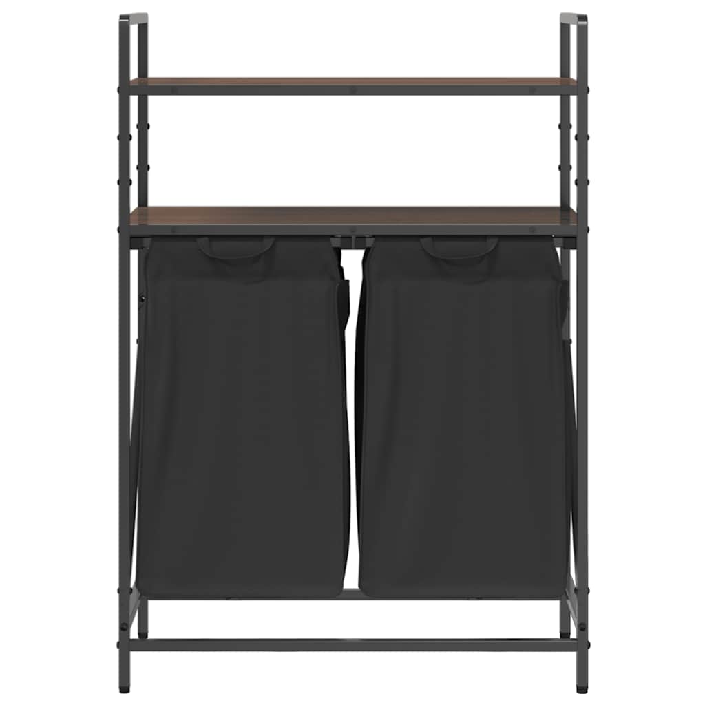 Barna tölgy mosodai kosár 2 rekeszes polcokkal