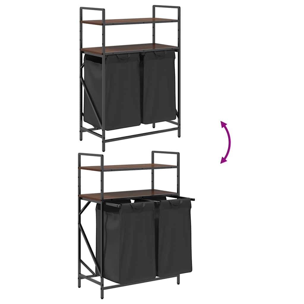 Barna tölgy mosodai kosár 2 rekeszes polcokkal