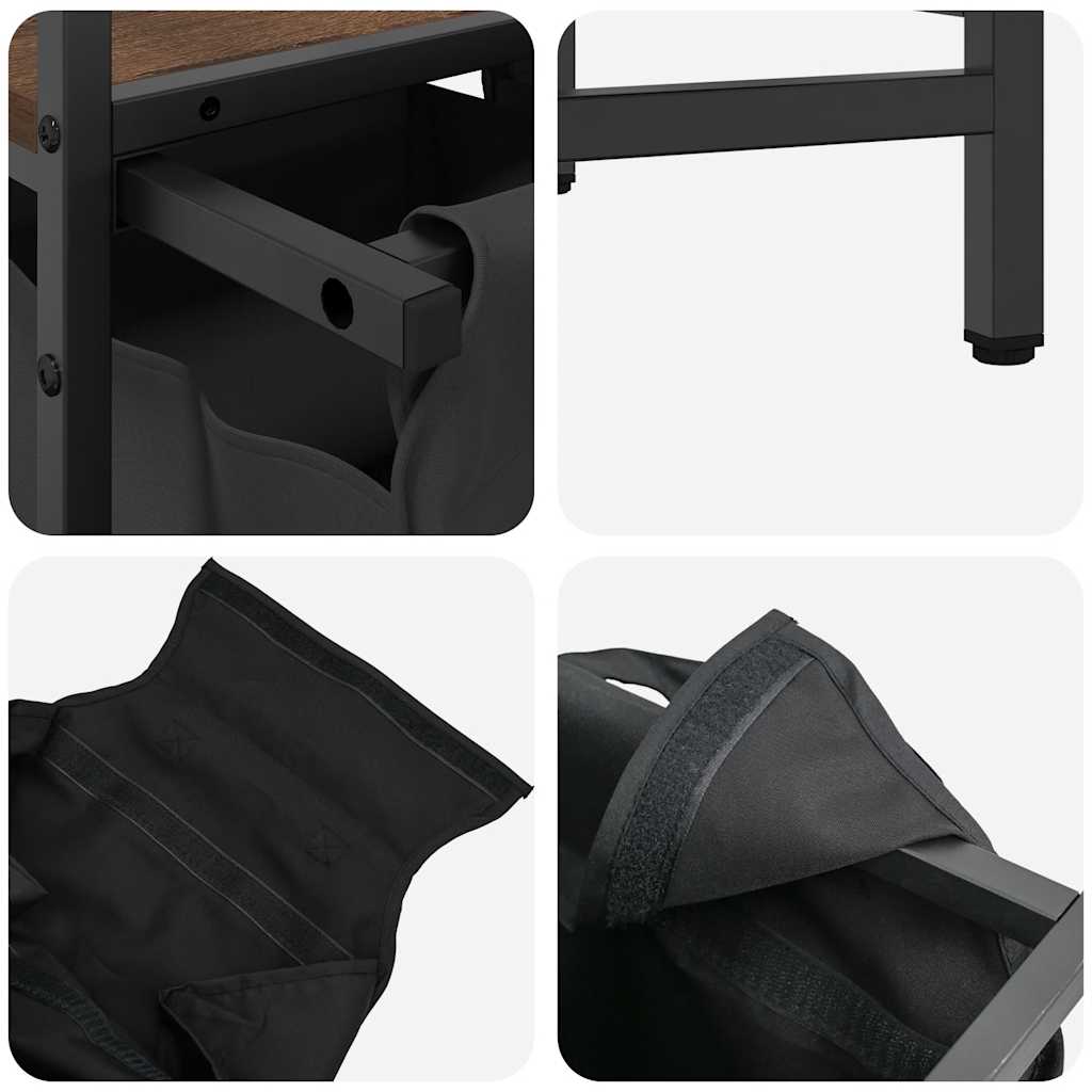 Barna tölgy mosodai kosár 2 rekeszes polcokkal