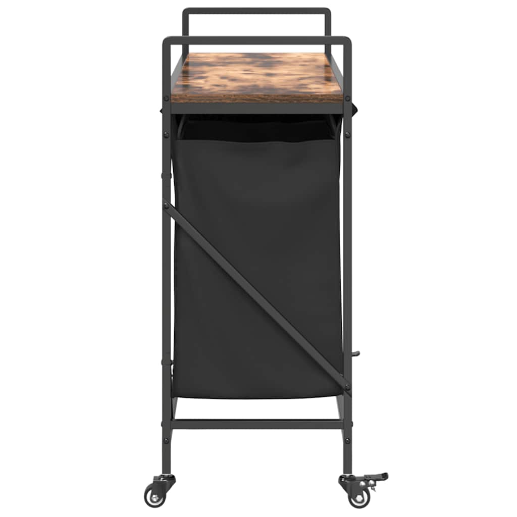 Füstölt tölgy mosodai kosár 3 rekeszes kerekekkel