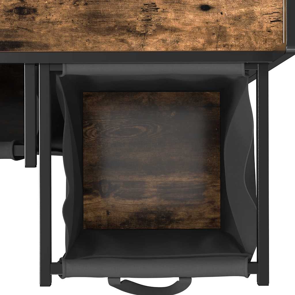 Füstölt tölgy mosodai kosár 3 rekeszes kerekekkel