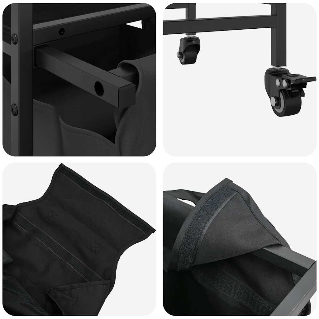 Fekete tölgyfa mosodai kosár 3 rekeszes kerekekkel