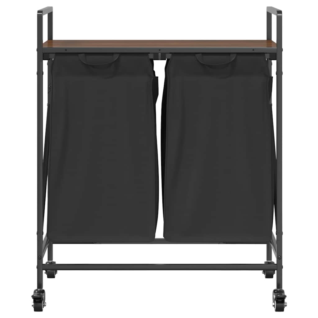 Barna tölgy mosodai kosár 2 rekeszes kerekekkel