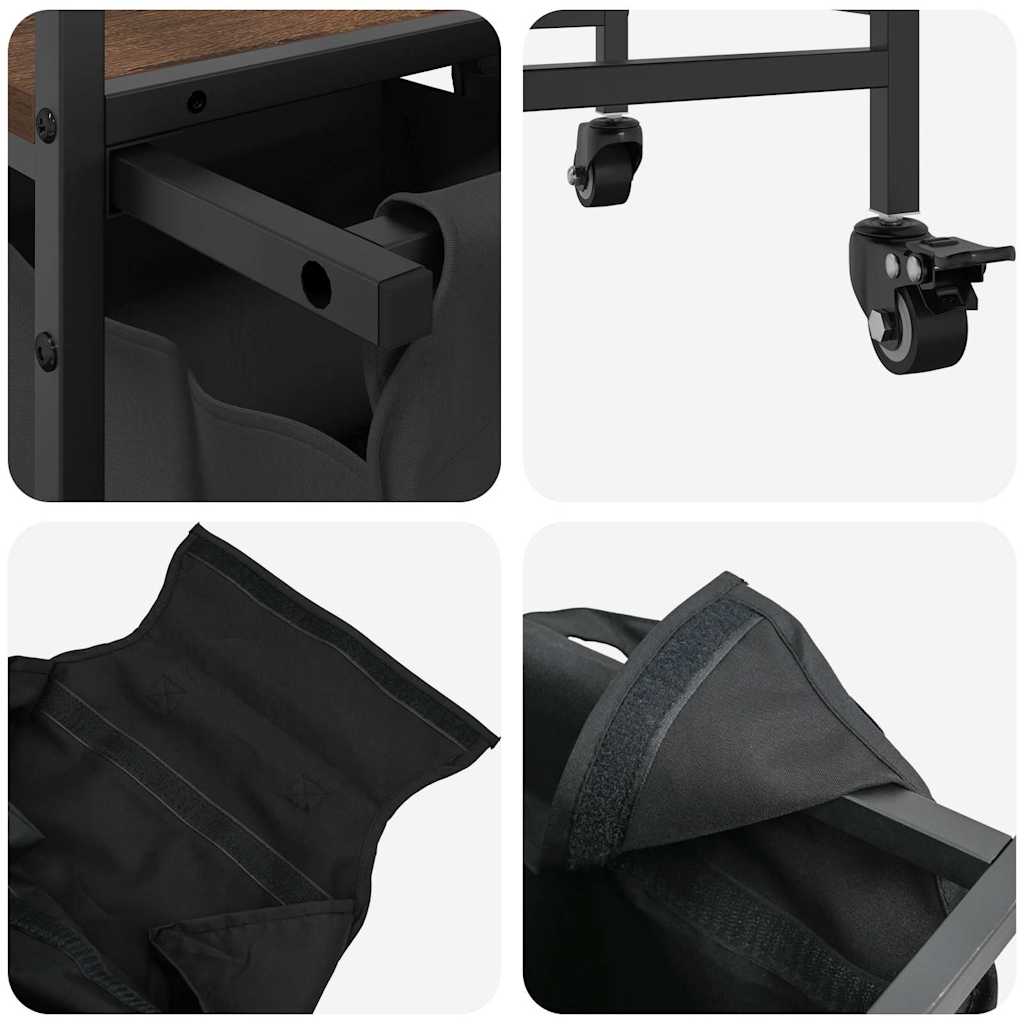 Barna tölgy mosodai kosár 2 rekeszes kerekekkel