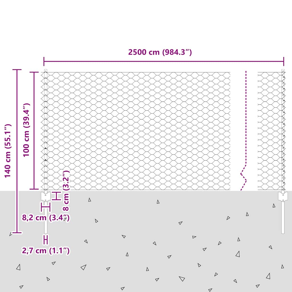 Kerítés oszlopokkal szürke 1 x 25 m acél