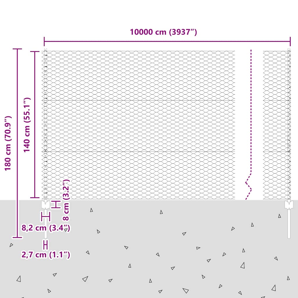 Kerítés oszlopokkal szürke 1,4 x 100 m acél és pvc