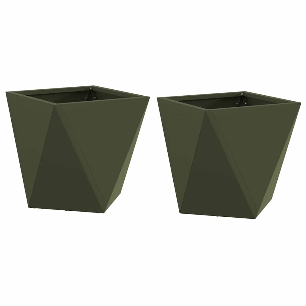Növénytartó 2 pcs olajzöld 30 x 30 x 30 cm acél