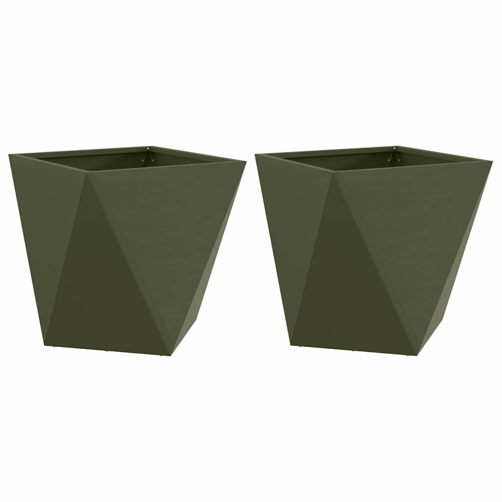 Növénytartó 2 pcs olajzöld 40 x 40 x 40 cm acél