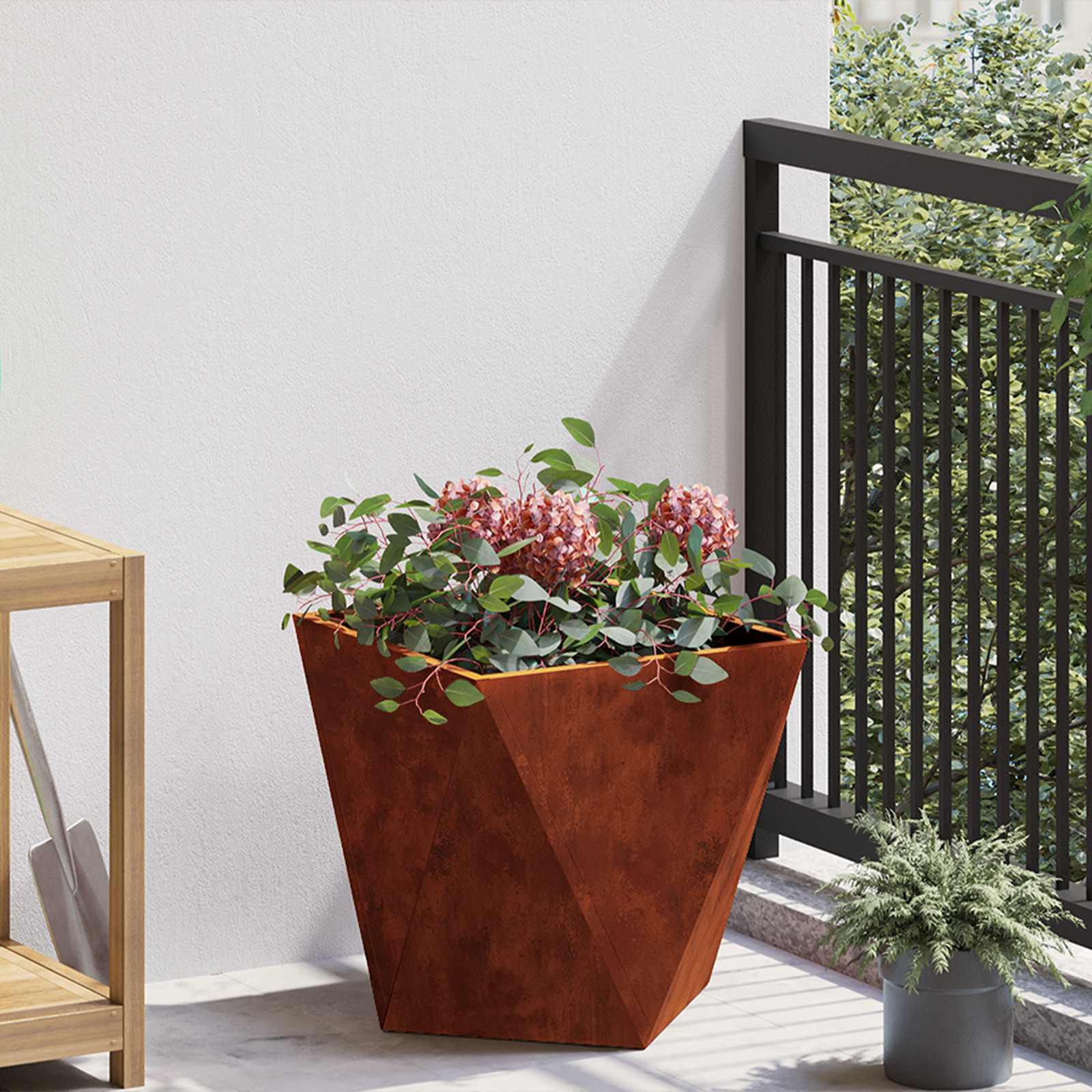 Növénytartó rozsdás 40 x 40 x 40 cm időjárásálló acél