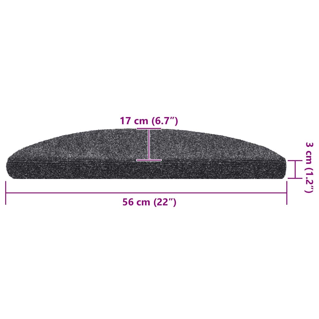 20 db öntapadós lépcsőszőnyeg, 56 x 17 x 3 cm, sötétszürke, félkör alakú