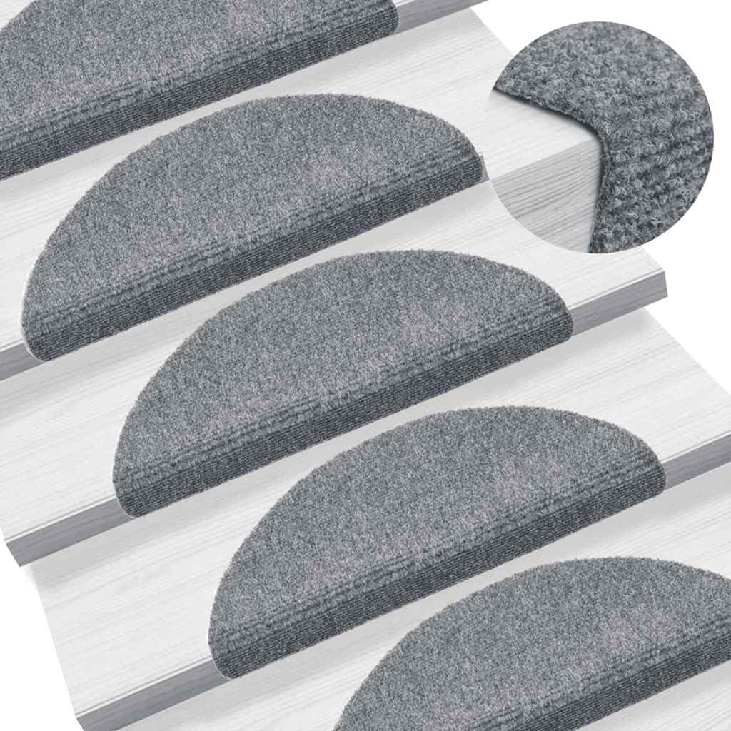 20 db öntapadós lépcsőszőnyeg, 56 x 17 x 3 cm, világosszürke, félkör alakú