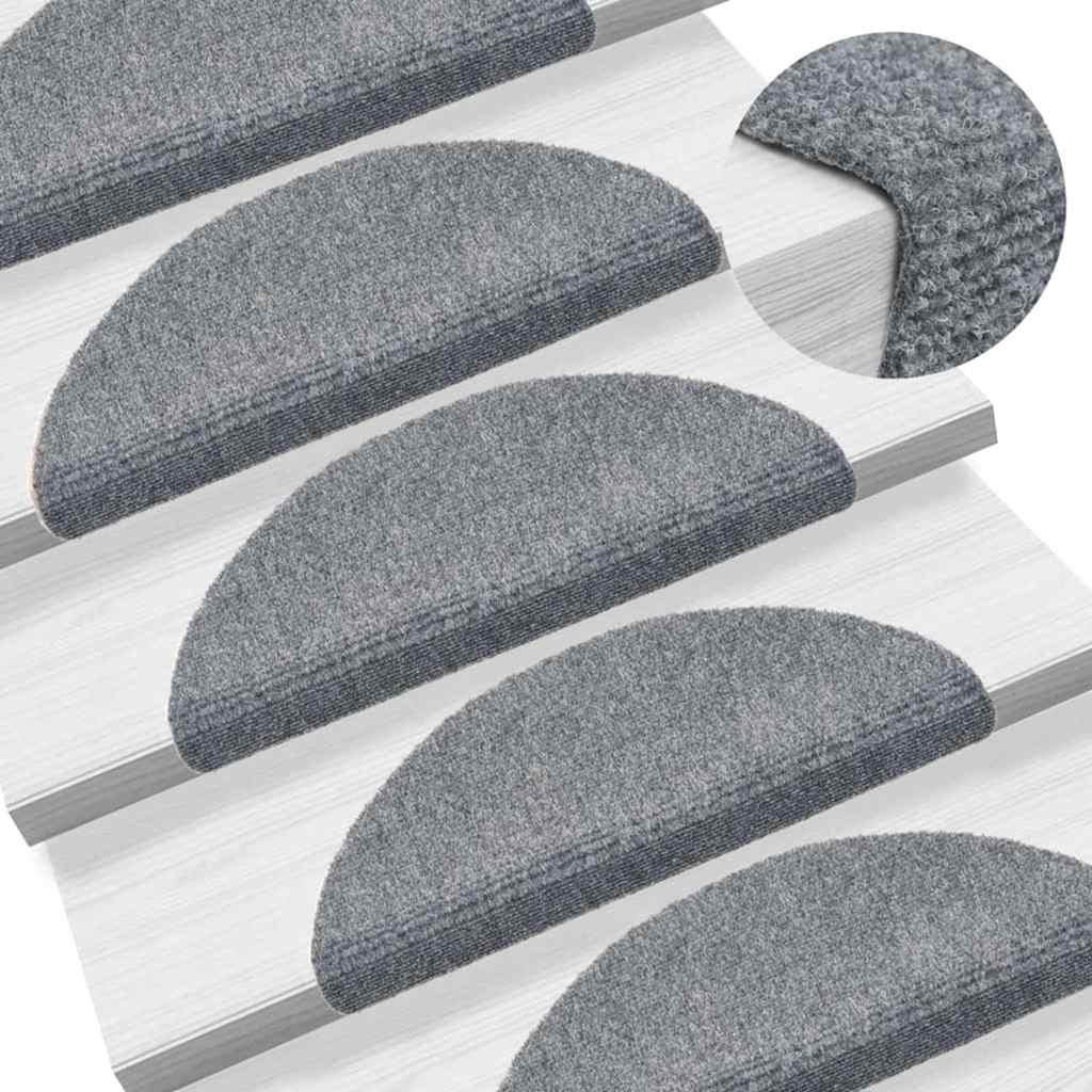 30 db öntapadós lépcsőszőnyeg, 56 x 17 x 3 cm, világosszürke, félkör alakú