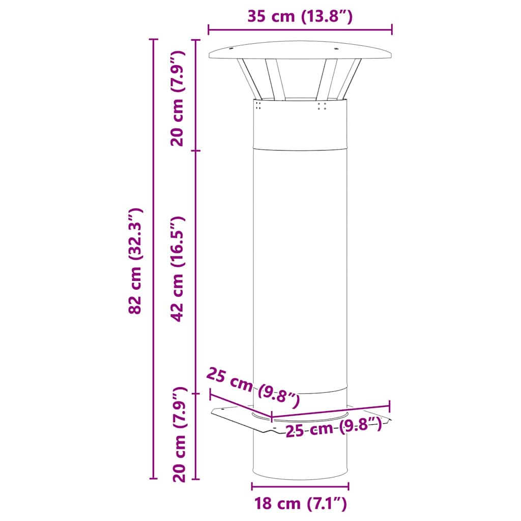 Kémény kiterjesztés ezüst 35 x 35 x 82 cm rozsdamentes acél Kémény kiterjesztés ezüst 35 x 35 x 82 cm rozsdamentes acél