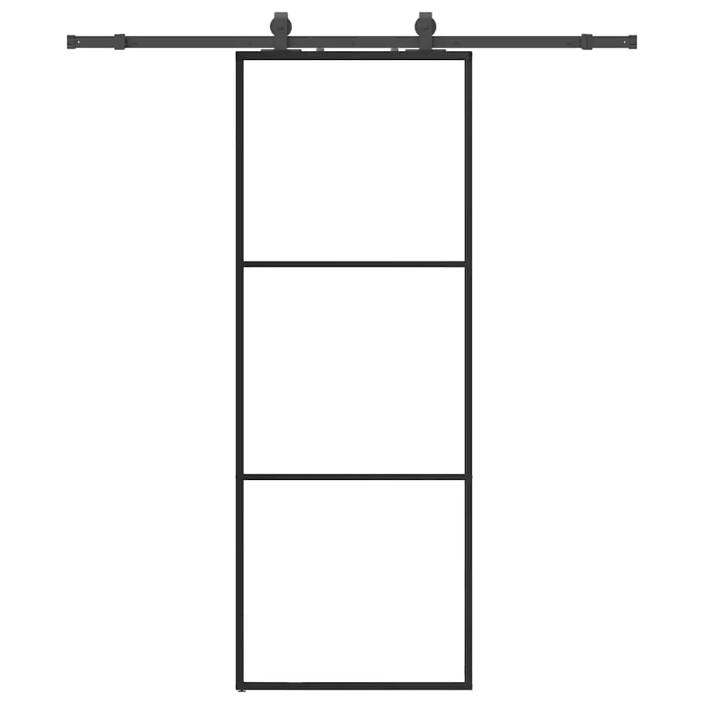 Fekete esg üveg tolóajtó fémszerelvény-szettel 76x205 cm