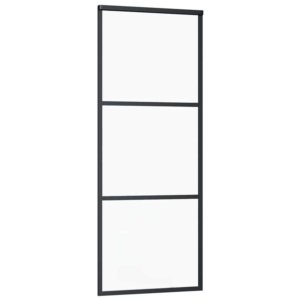 Fekete esg üveg tolóajtó fémszerelvény-szettel 76x205 cm