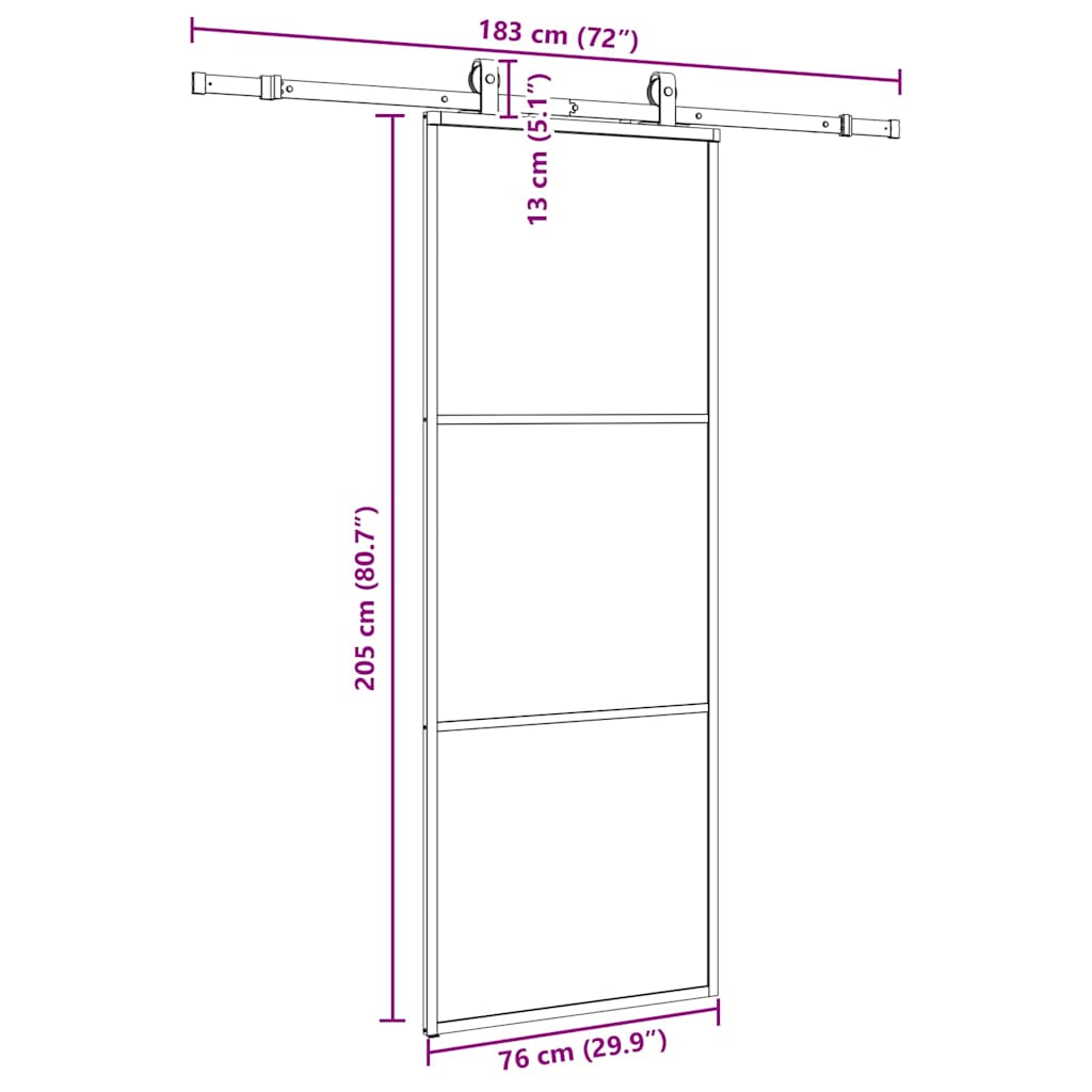Fekete esg üveg tolóajtó fémszerelvény-szettel 76x205 cm
