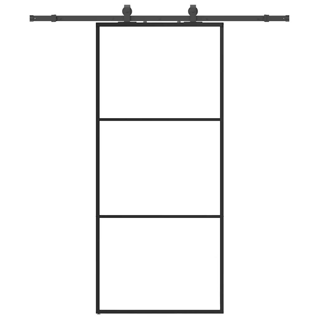 Fekete esg üveg tolóajtó fémszerelvény-szettel 90x205 cm