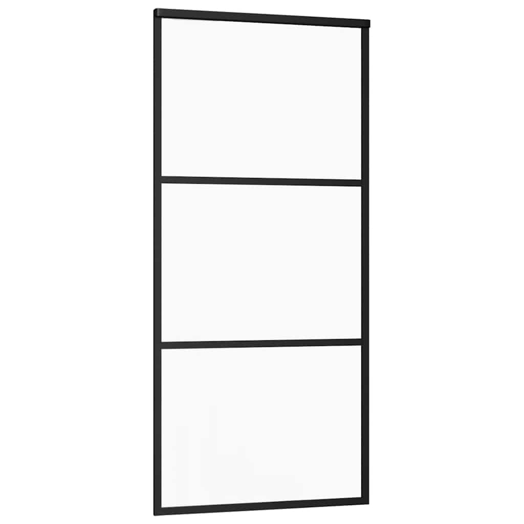 Fekete esg üveg tolóajtó fémszerelvény-szettel 90x205 cm