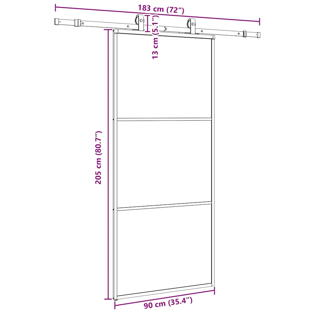 Fekete esg üveg tolóajtó fémszerelvény-szettel 90x205 cm