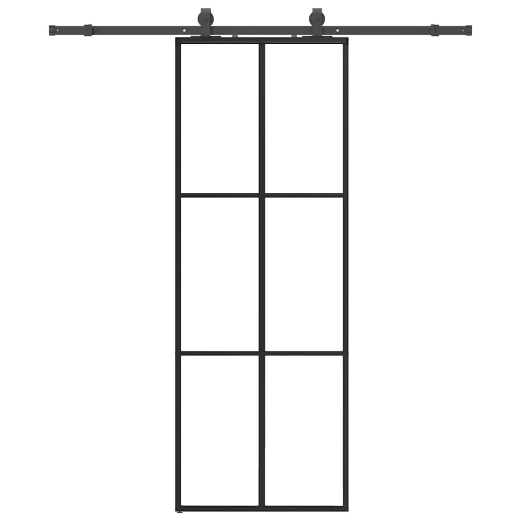 Fekete esg üveg tolóajtó fémszerelvény-szettel 76x205 cm