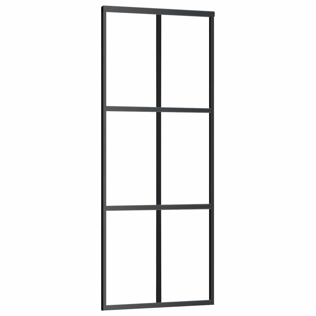 Fekete esg üveg tolóajtó fémszerelvény-szettel 76x205 cm