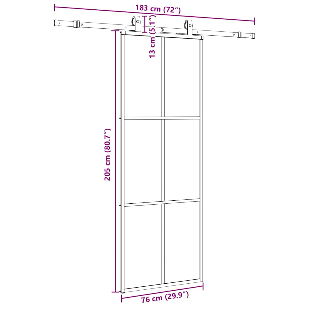 Fekete esg üveg tolóajtó fémszerelvény-szettel 76x205 cm