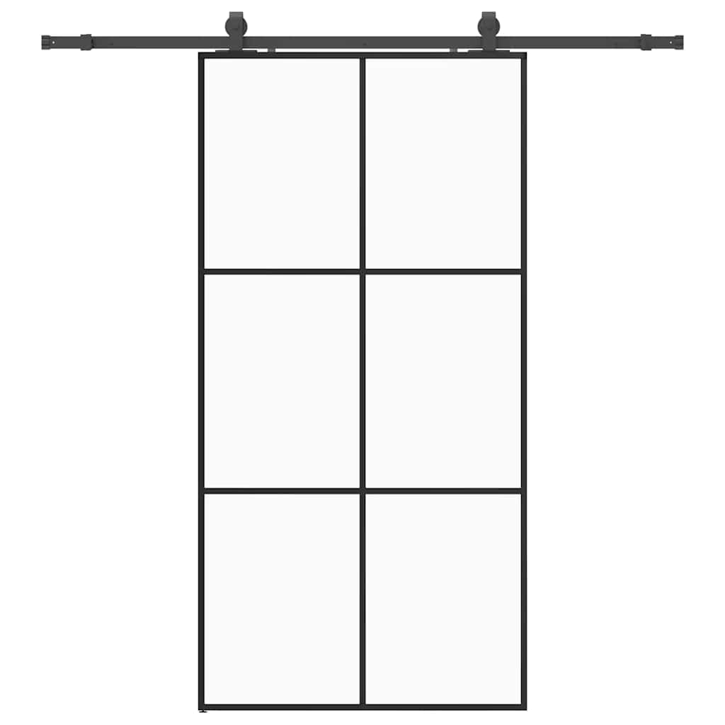 Fekete esg üveg tolóajtó fémszerelvény-szettel 102x205 cm
