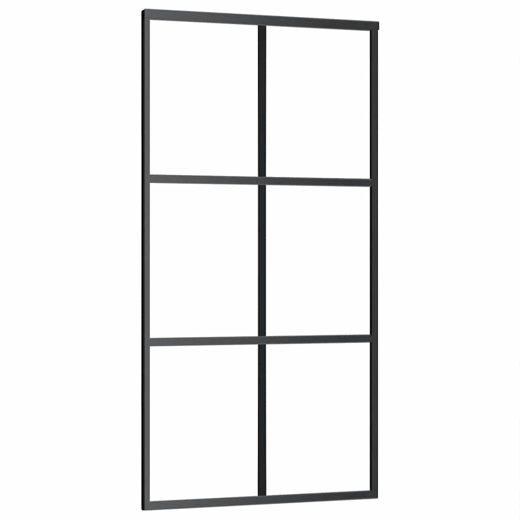 Fekete esg üveg tolóajtó fémszerelvény-szettel 102x205 cm