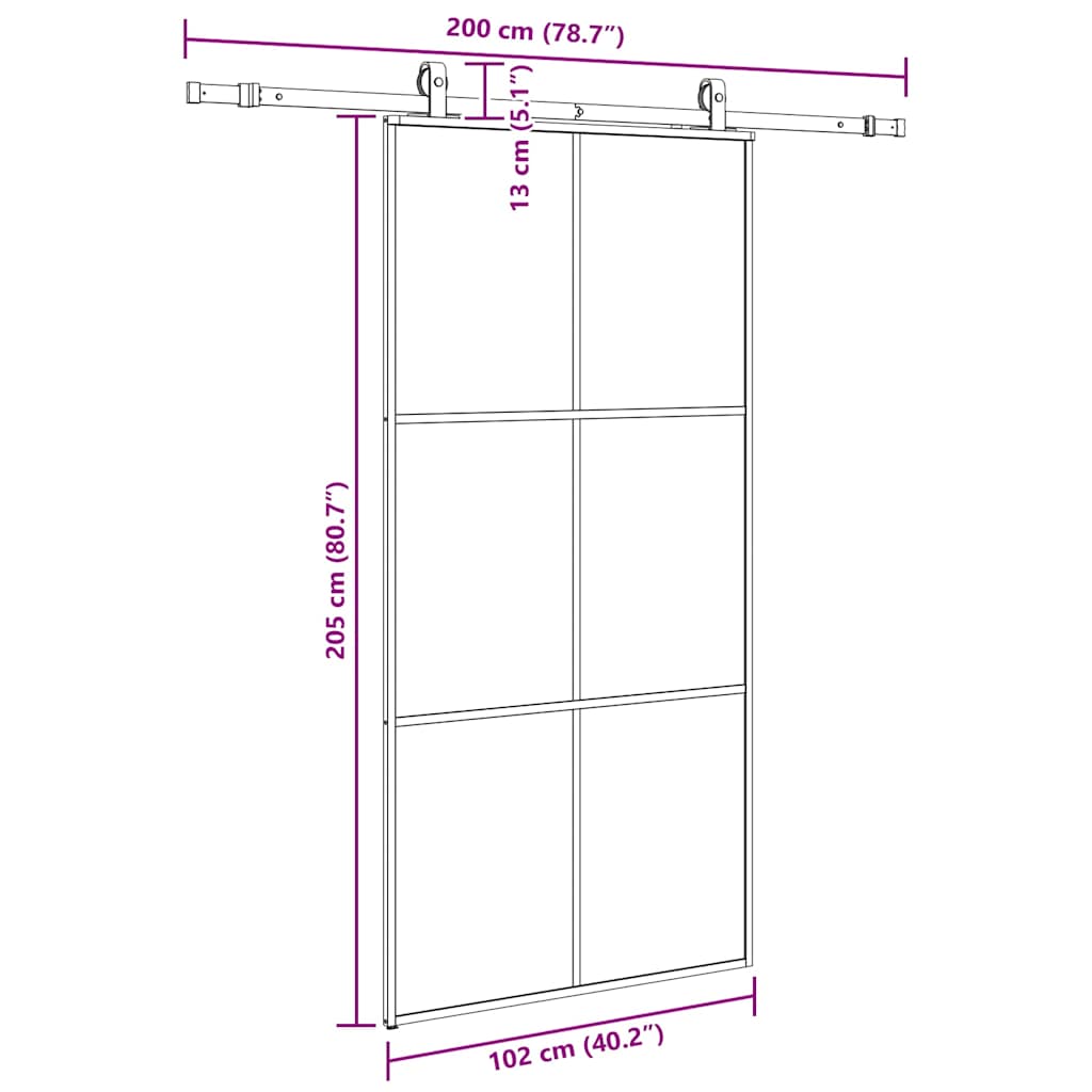 Fekete esg üveg tolóajtó fémszerelvény-szettel 102x205 cm