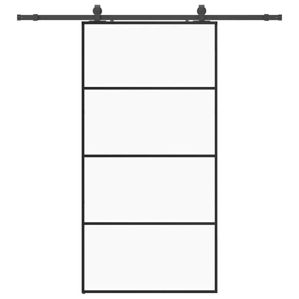 Fekete esg üveg tolóajtó fémszerelvény-szettel 102,5x205 cm