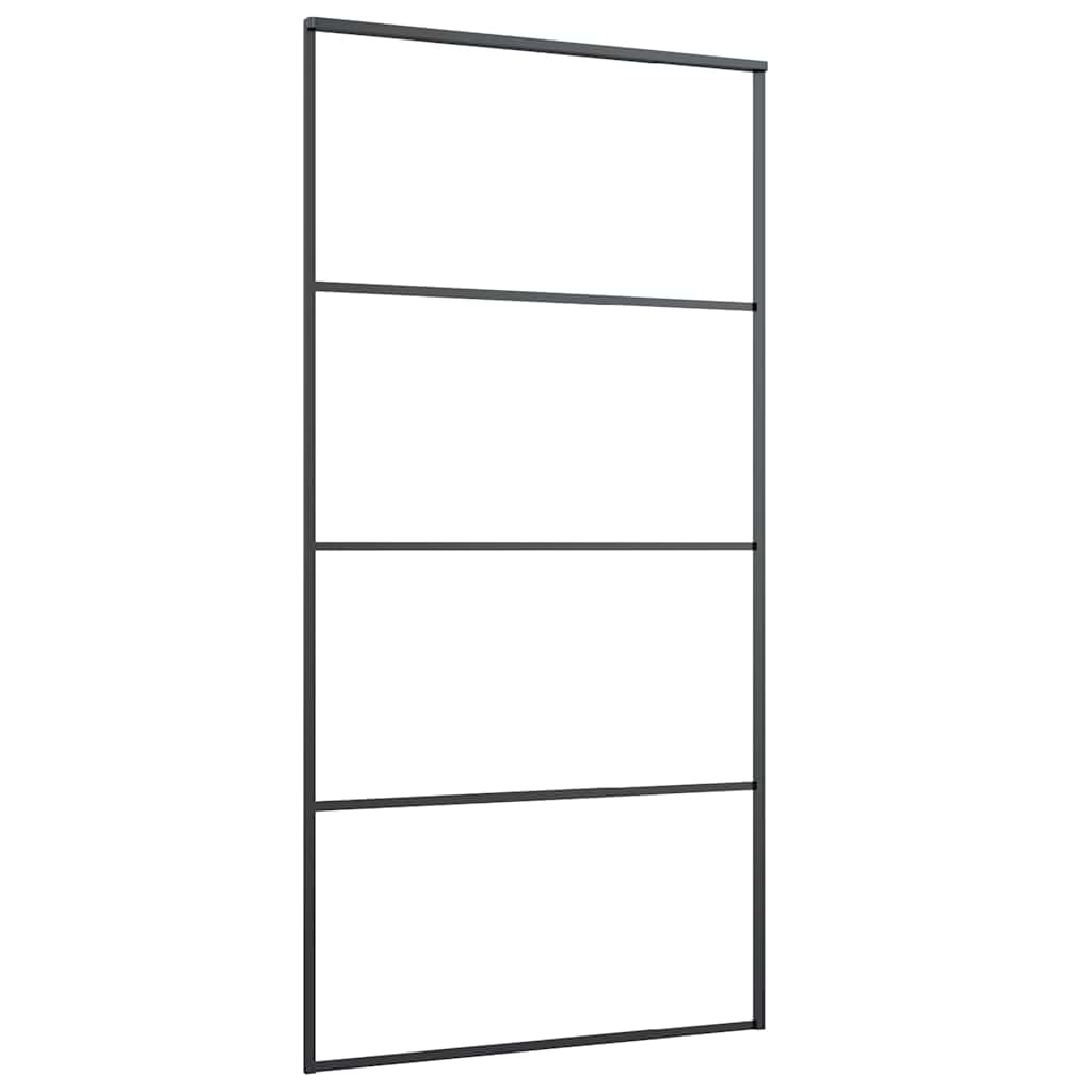 Fekete esg üveg tolóajtó fémszerelvény-szettel 102,5x205 cm