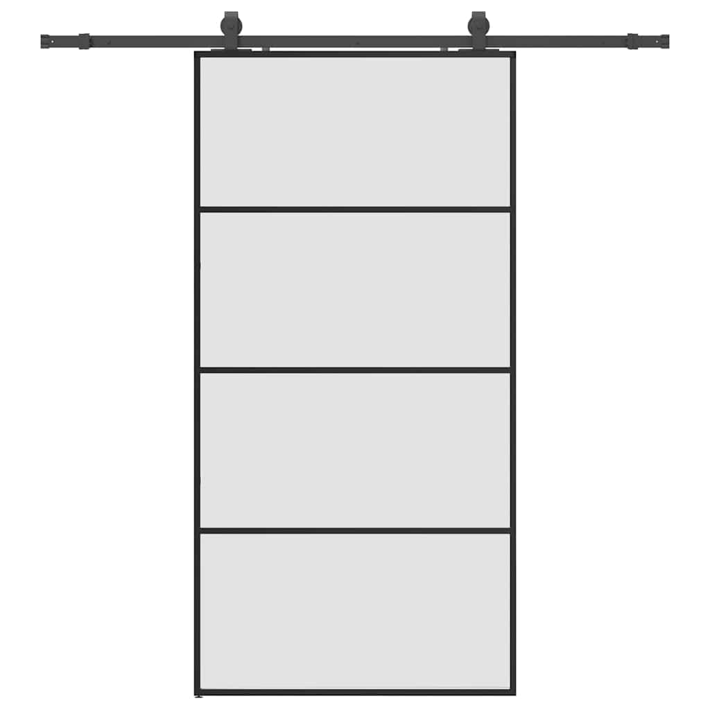 Fekete esg üveg tolóajtó fémszerelvény-szettel 102,5x205 cm