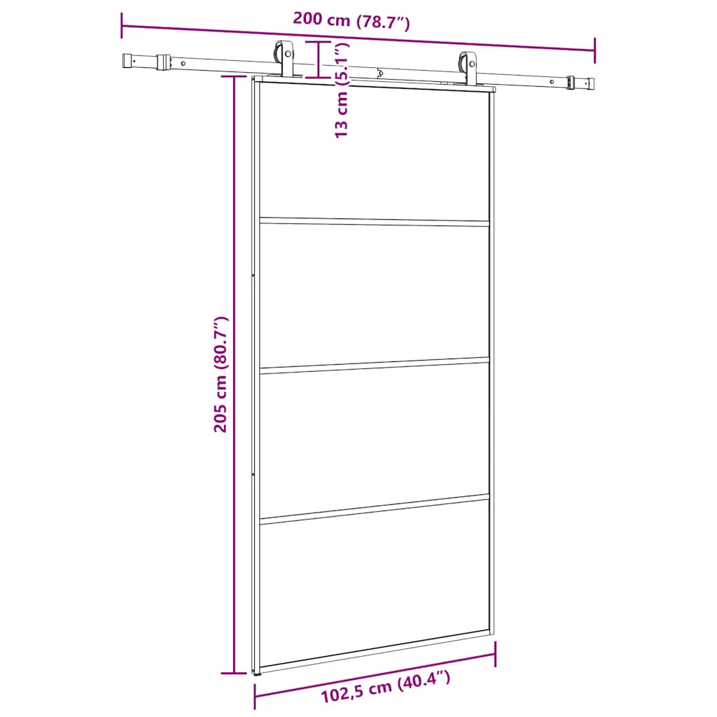 Fekete esg üveg tolóajtó fémszerelvény-szettel 102,5x205 cm