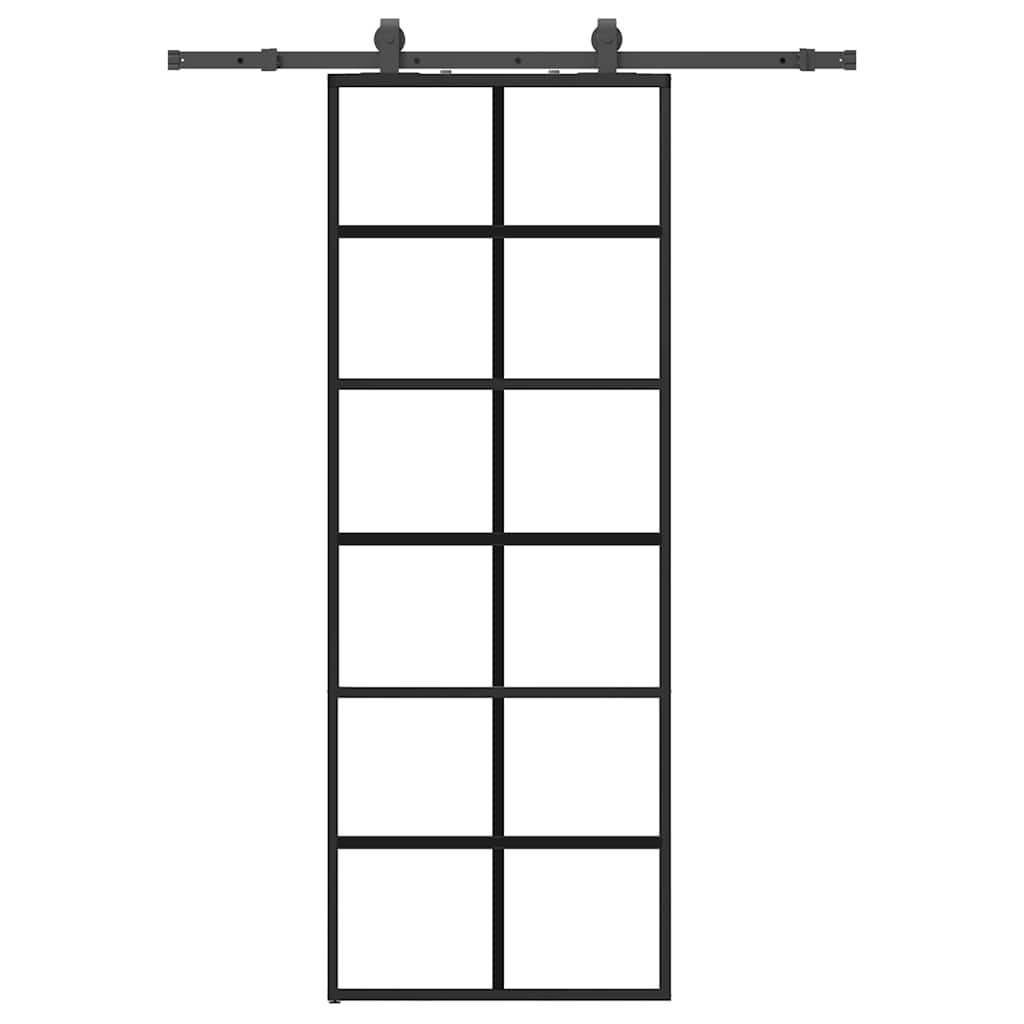 Fekete esg üveg tolóajtó fémszerelvény-szettel 76x205 cm