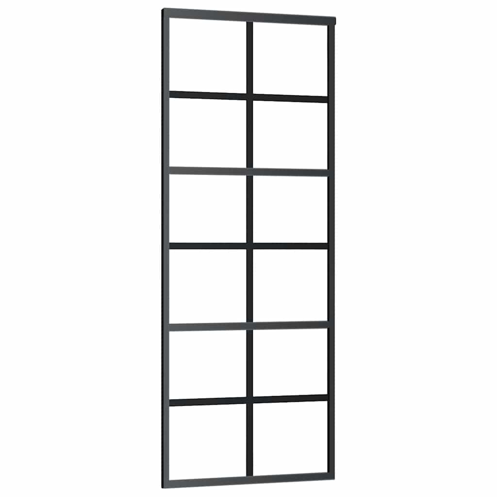 Fekete esg üveg tolóajtó fémszerelvény-szettel 76x205 cm