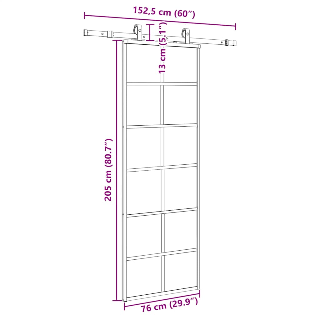 Fekete esg üveg tolóajtó fémszerelvény-szettel 76x205 cm