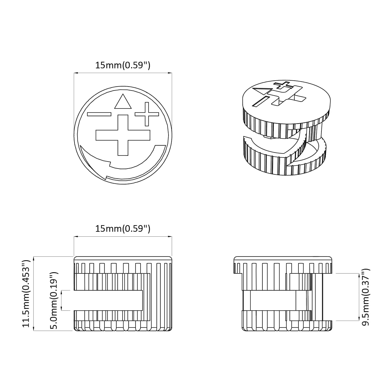 Cam zár anyák 2 pcs ezüst 15 x 11,5 mm acél