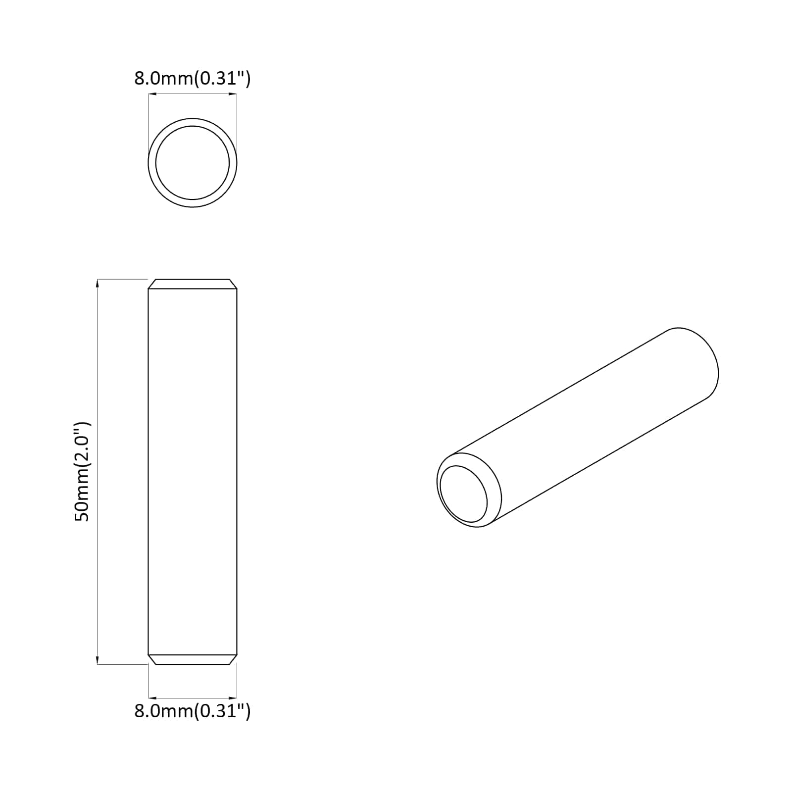 Fa dübelek 2 pcs barna ø 8 x 50 mm tömör fa