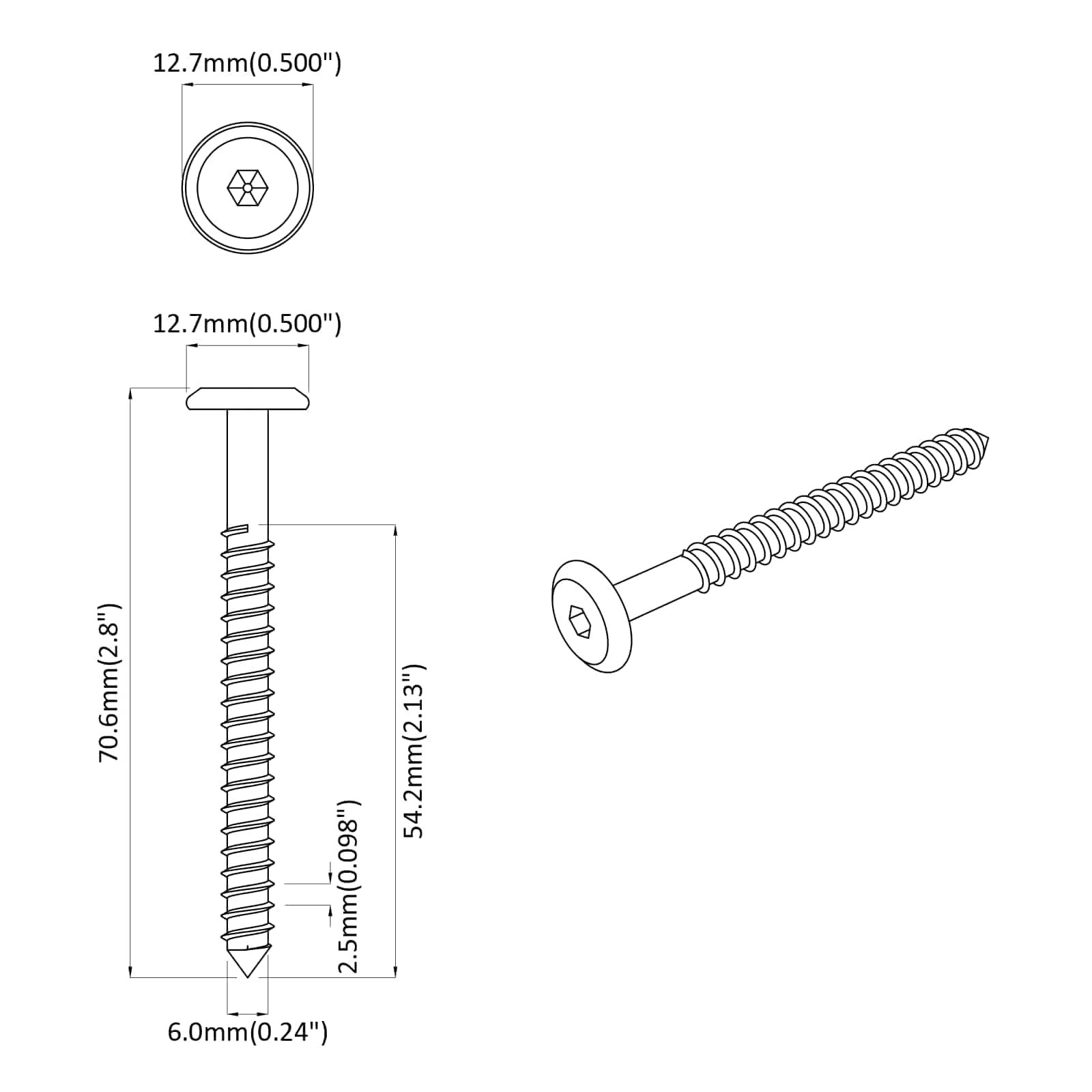 Fa csavarok 12 pcs ezüst m6 x 70 mm acél
