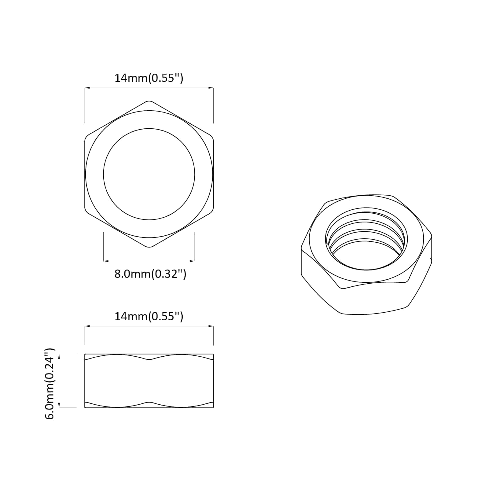Hatszögletű anyák 2 pcs ezüst m8 vas