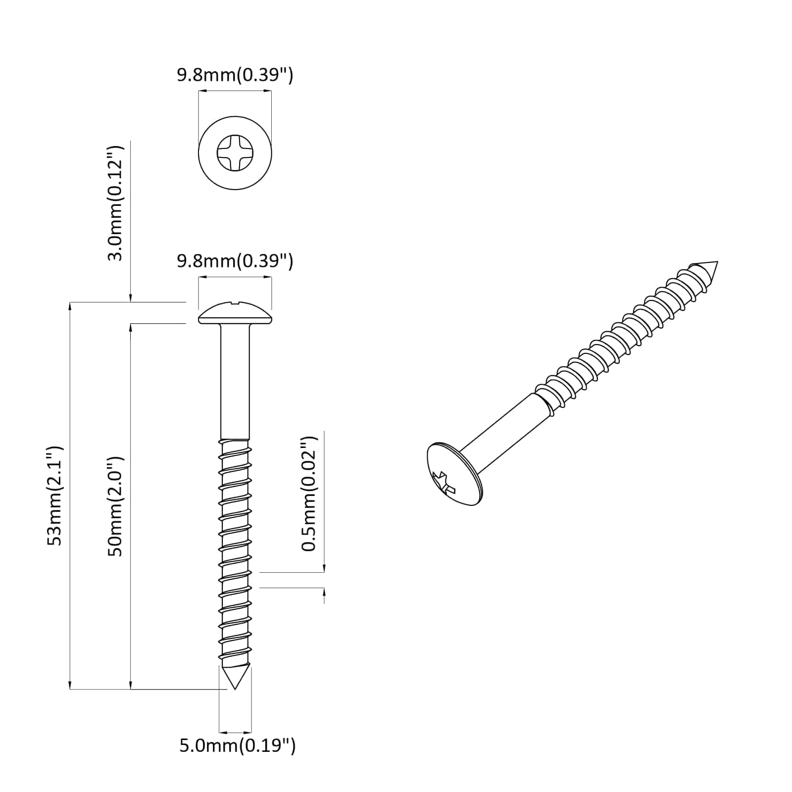 Fa csavar 3273 pcs ezüst 9,8 x 53 mm acél