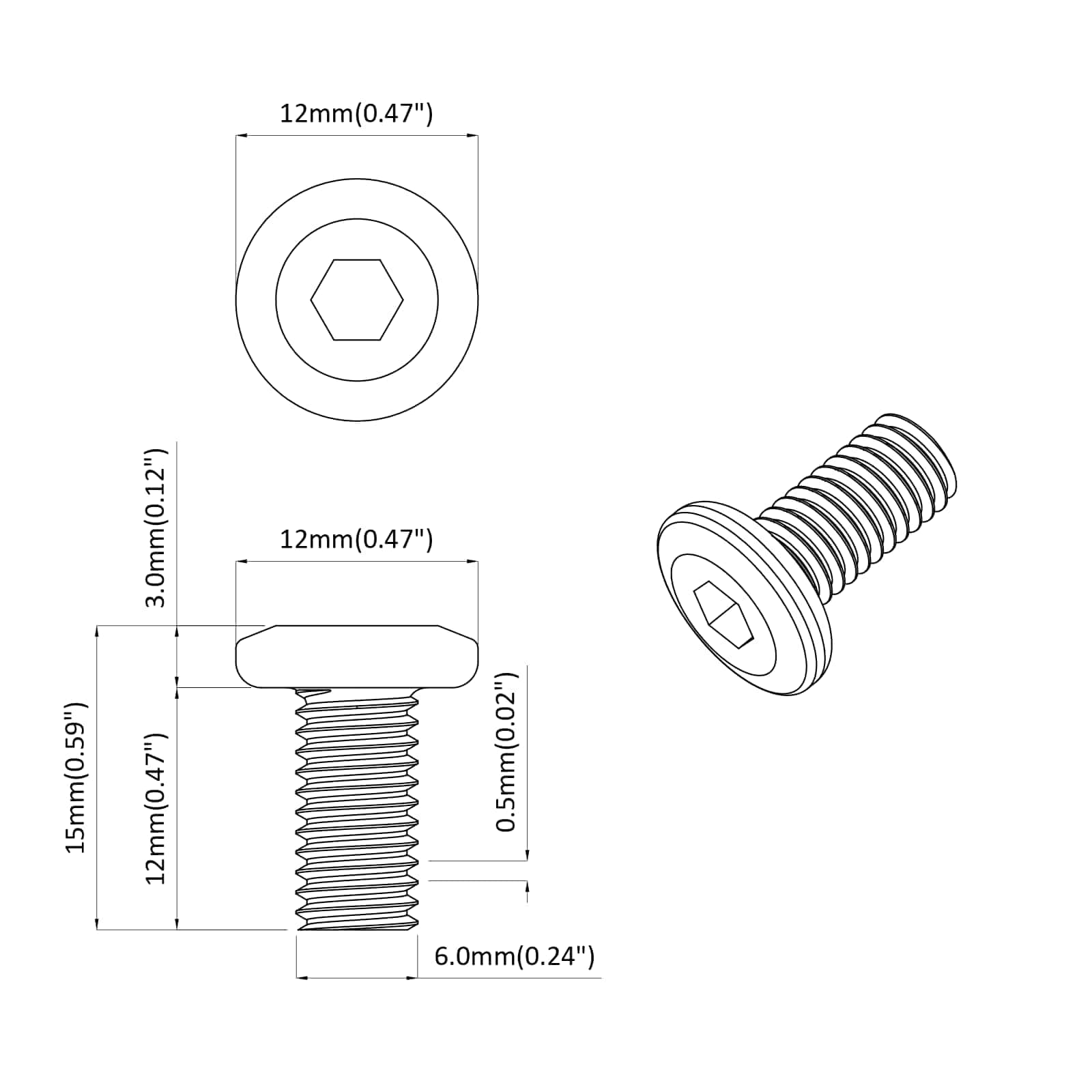 Zár csavar egyszínű 12 pcs ezüst m6 x 12 mm acél