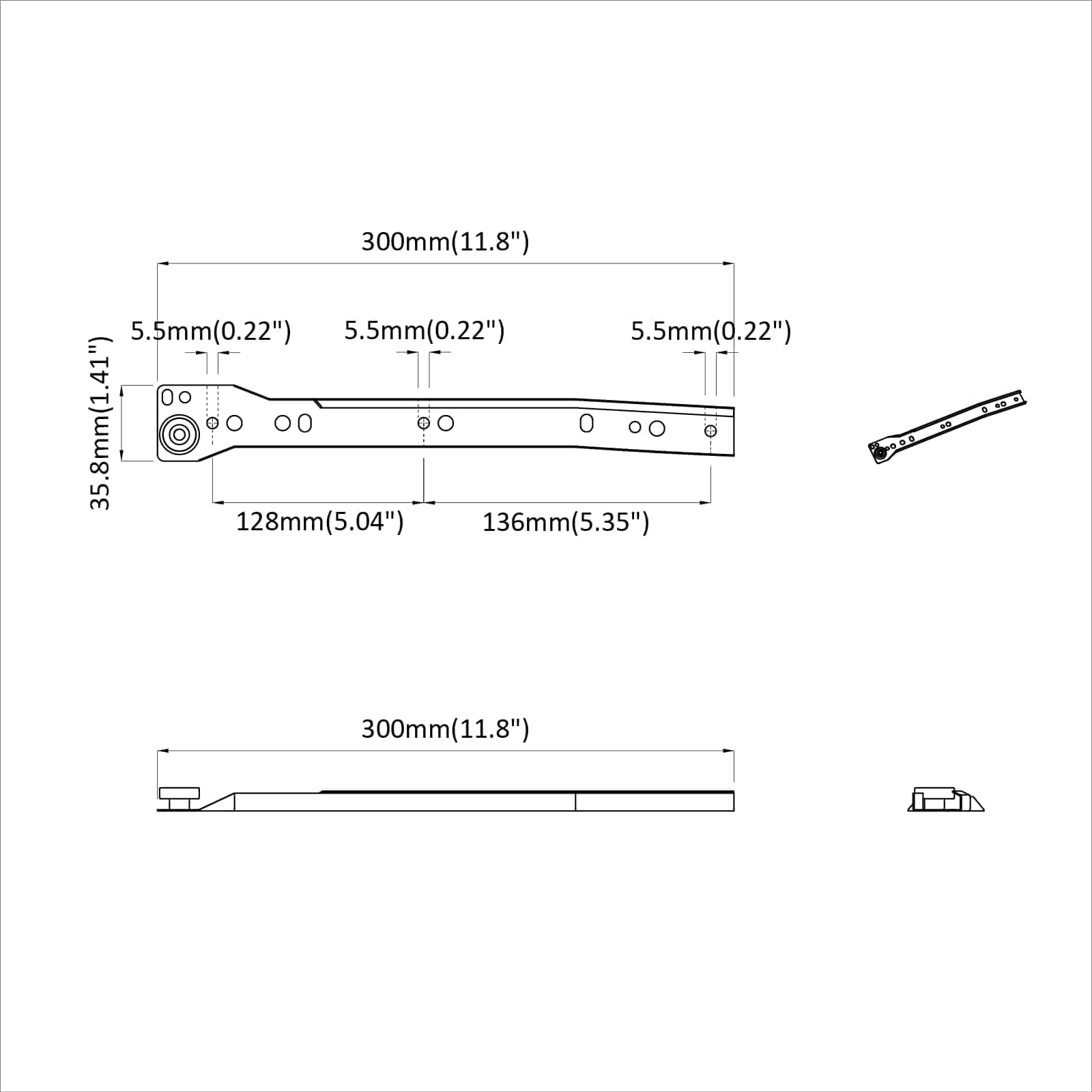 Fiók csúszó 2 pcs fehér 300 mm acél