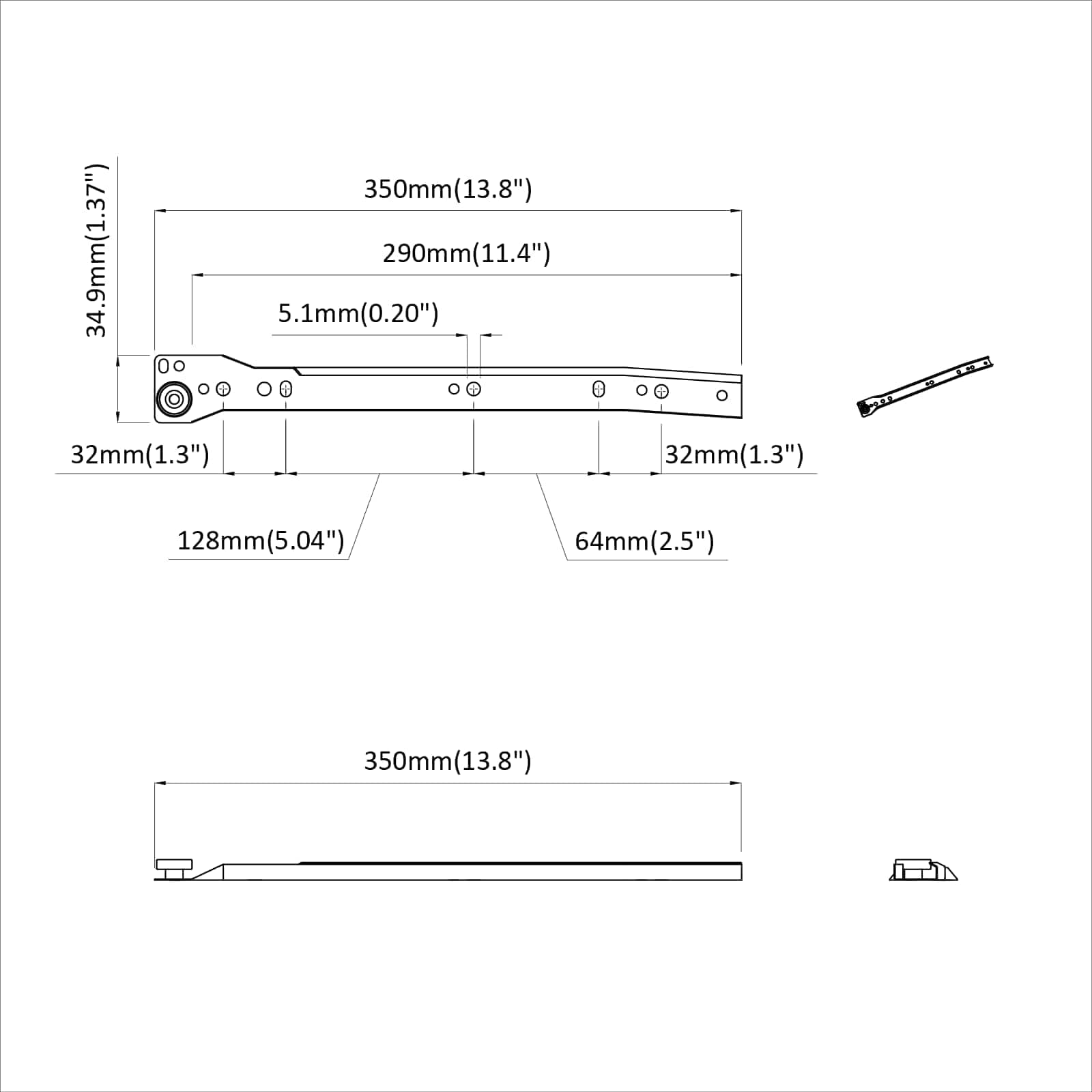 Fiók csúszó 2 pcs fehér 350 mm acél