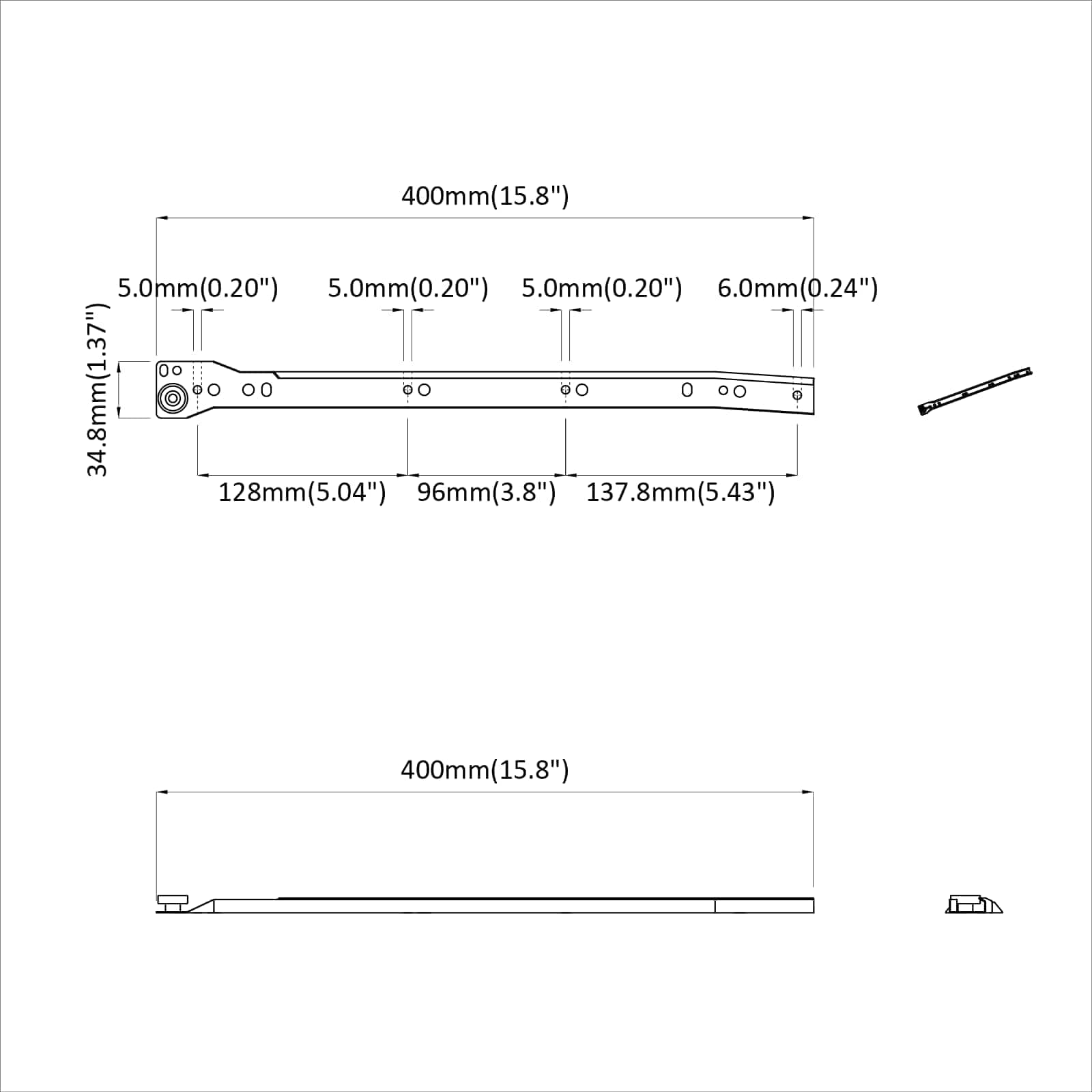 Fiók csúszó 2 pcs fehér 400 mm acél