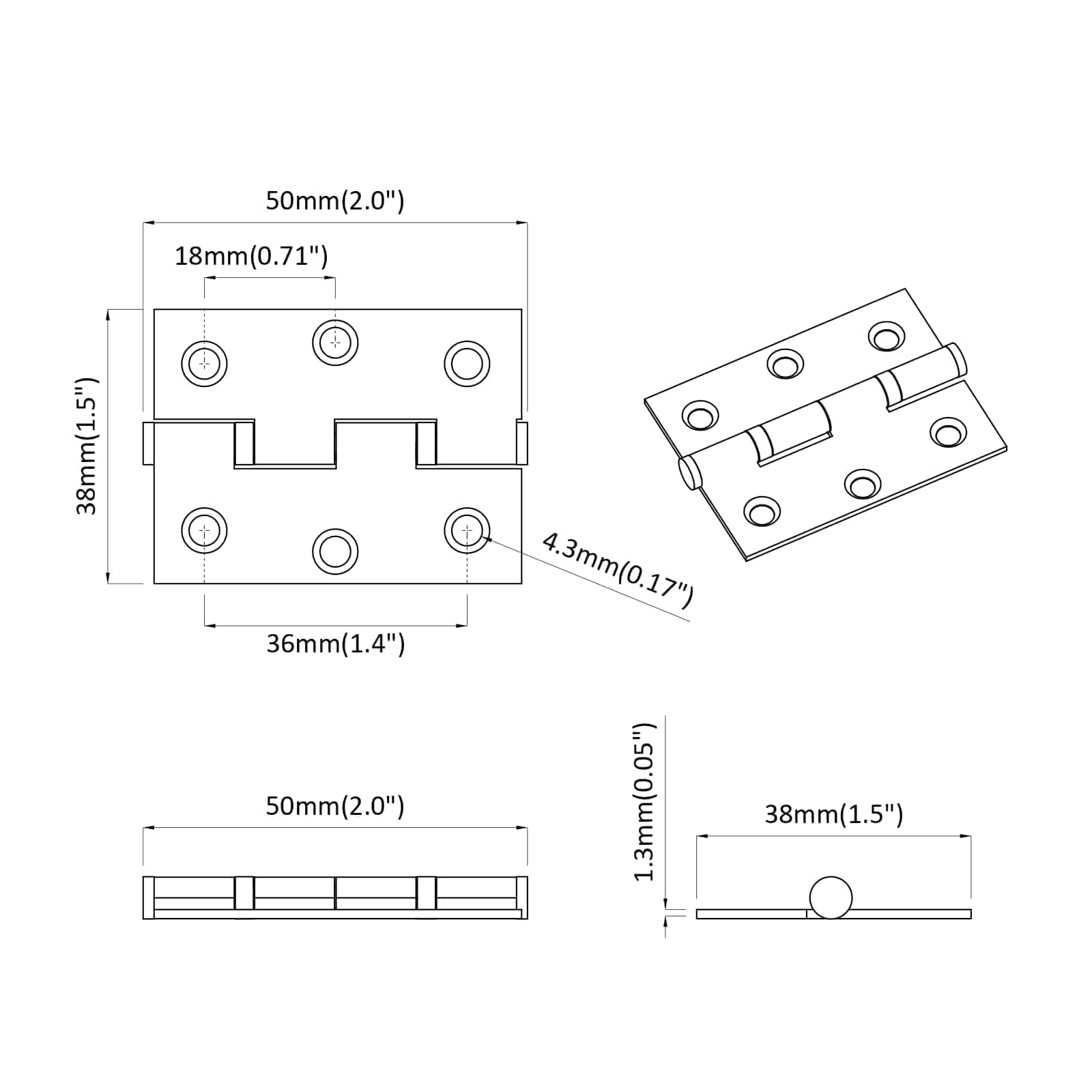 Zsanér 720 pcs ezüst 50 x 38 x 1,3 mm acél