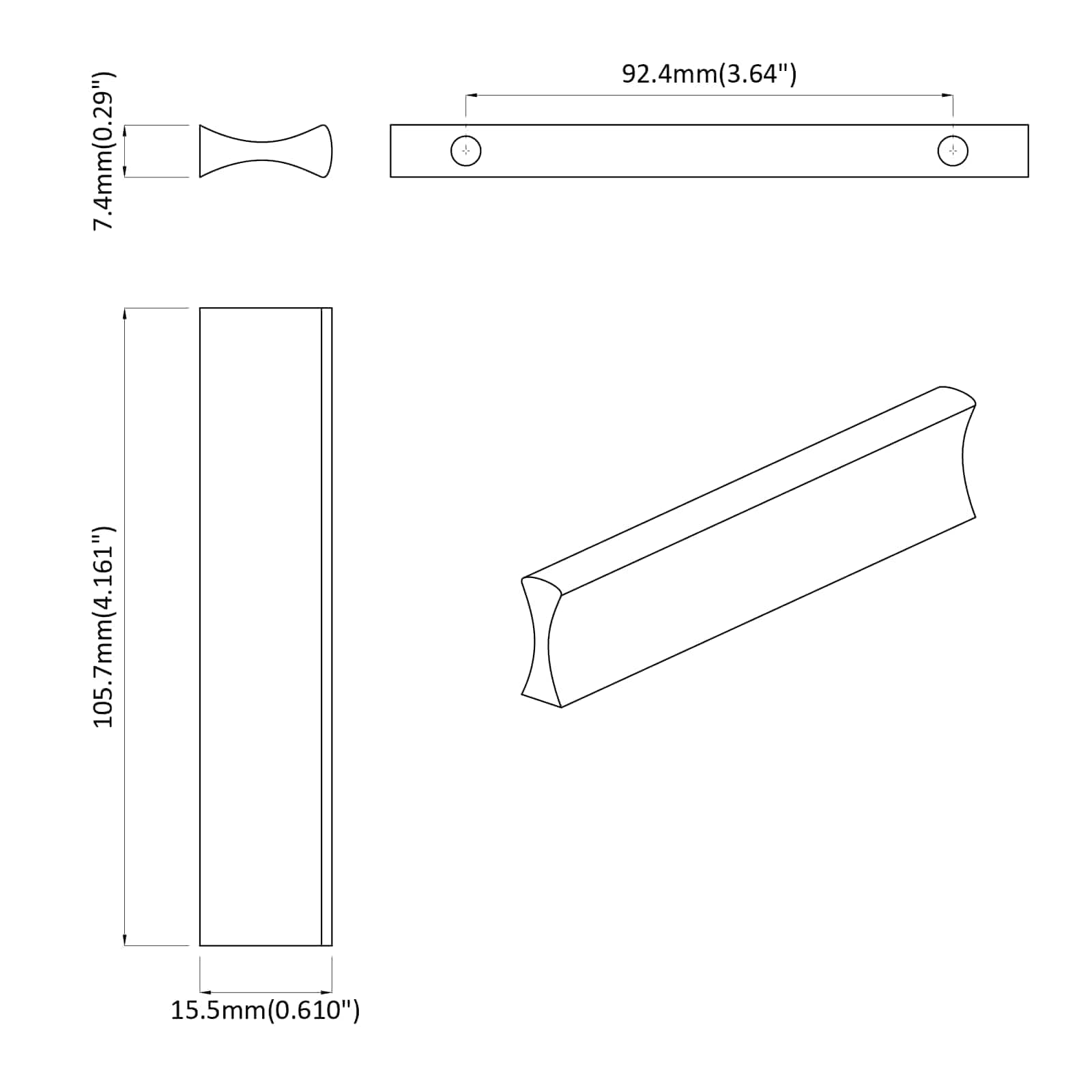 Fogantyú egyszínű 12 pcs ezüst 105.7 x 7.4 x 15.5 mm alumínium