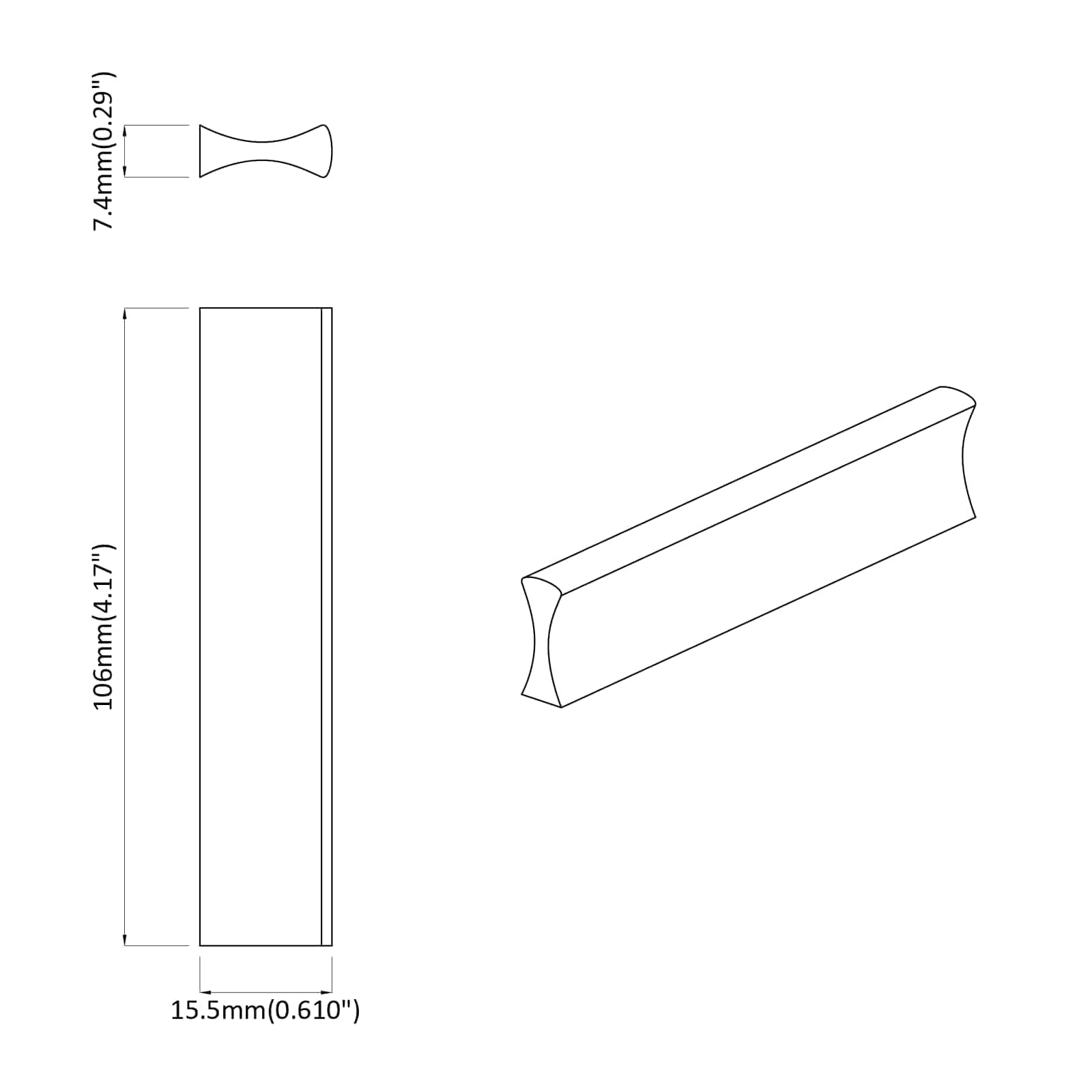 Fogantyú 2 pcs fekete 106 x 7,4 x 15,5 mm alumínium