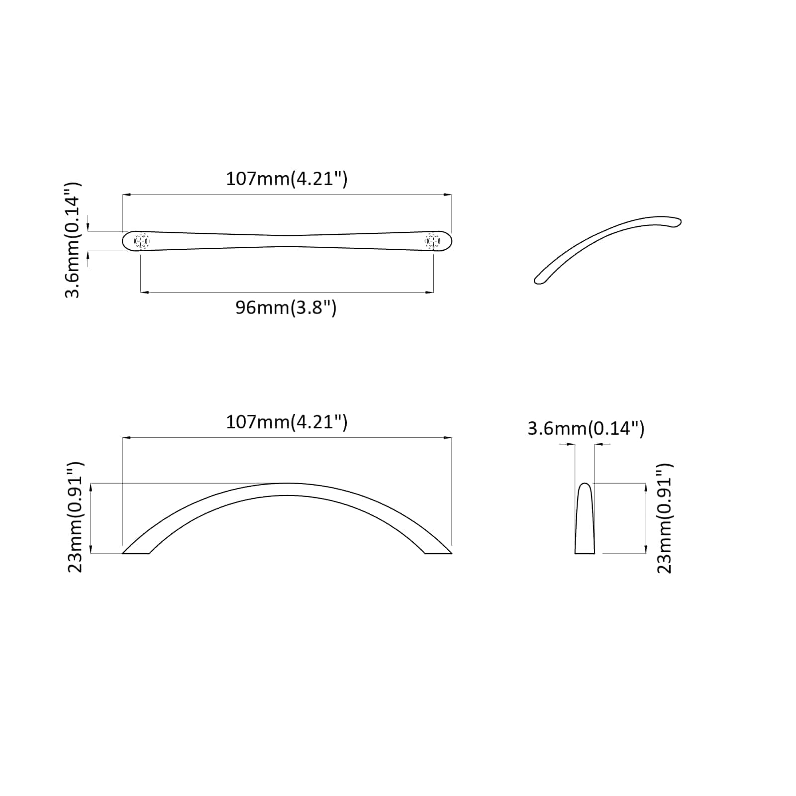 Fogantyú 1385 pcs ezüst 107 x 3.6 x 23 mm rozsdamentes acél